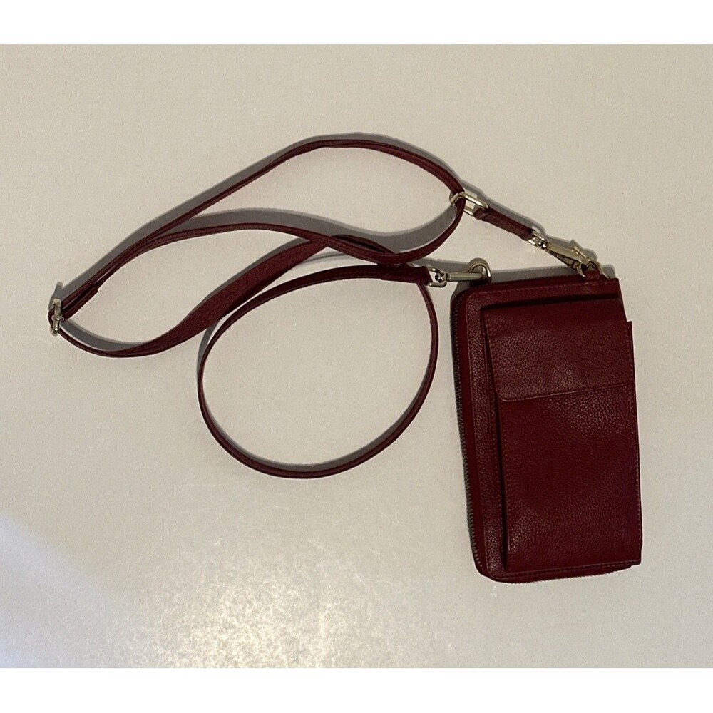 Bull Guard Crossbody Red Leather Wallet Phone Bag Adjustable Strap